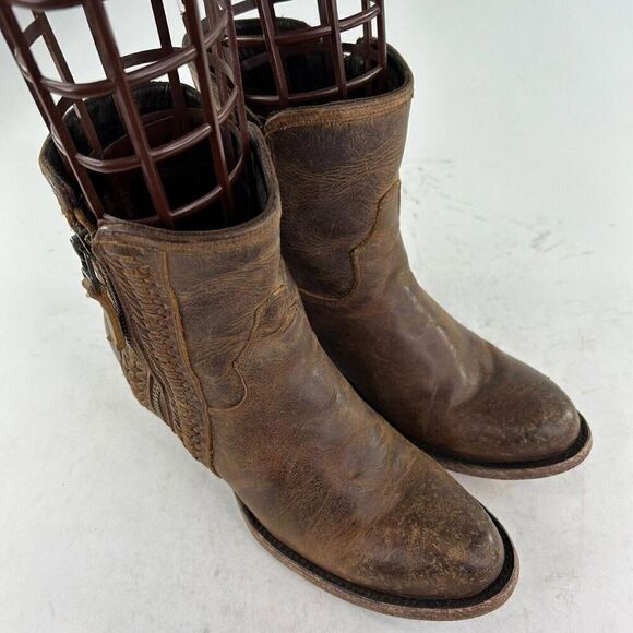 Lane Women's Layten Western Booties US 7 Round Toe Brown Double Zip Short Boots - Picture 5 of 12